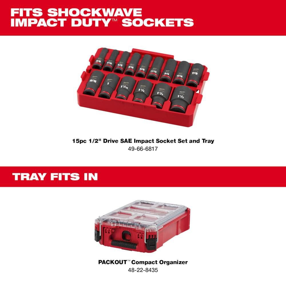 Milwaukee Shockwave Impact Duty Socket 1 2 Dr 15pc Sae Tray Set 49 66 6817 - Image 6