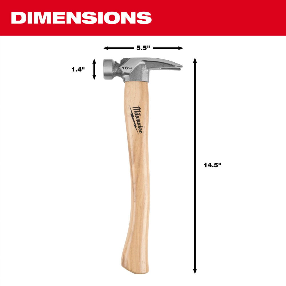 Milwaukee 16 Oz Smooth Face Hickory Handle Hammer, large image number 3