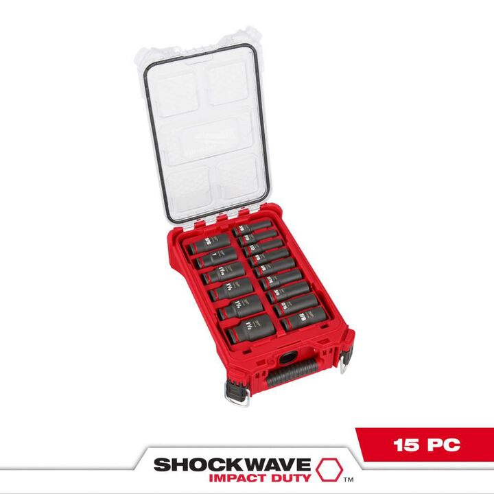 Milwaukee SHOCKWAVE Impact Duty Socket 1/2 Dr 15pc SAE PACKOUT Set, large image number 1