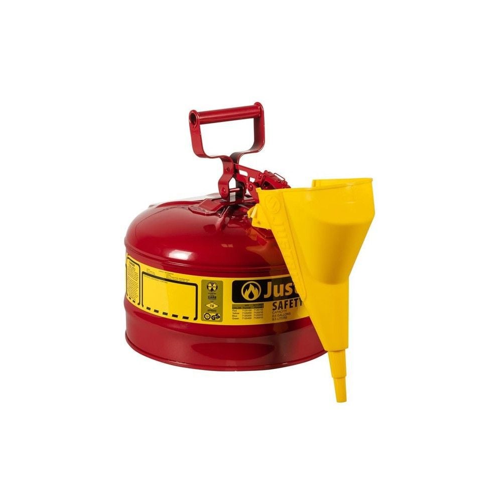 Justrite 2.5 Gal Steel Safety Red Gas Can Type I with Funnel, large image number 2