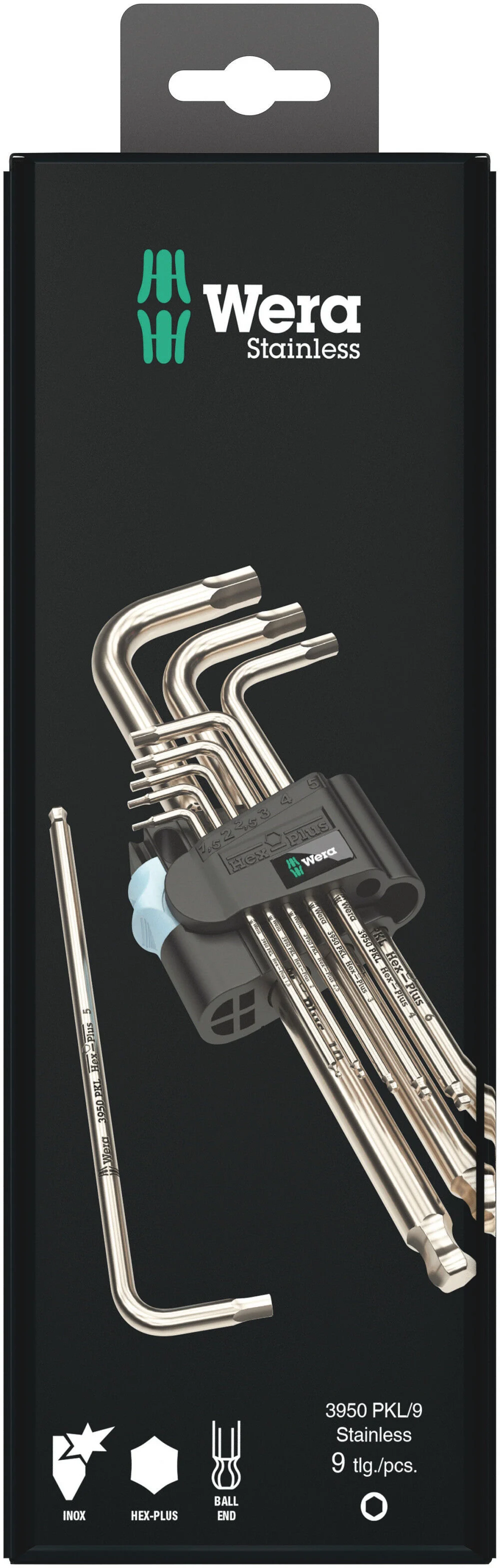 Wera Tools Metric Stainless 3950/9 Hex-Plus 1 SB L-Key Set 9pc, large image number 1
