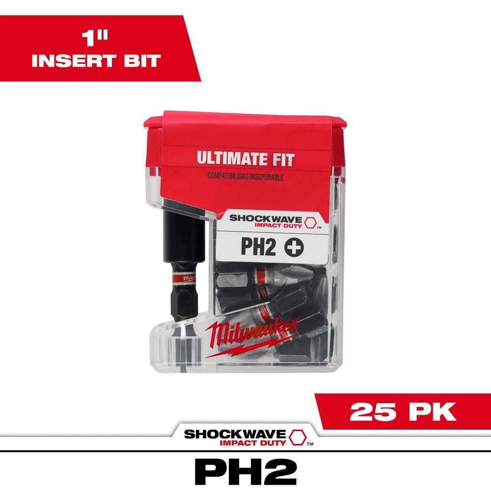 Milwaukee SHOCKWAVE Impact Phillips #2 Insert Bits with Bit Holder 25 Pack - 48-32-5009