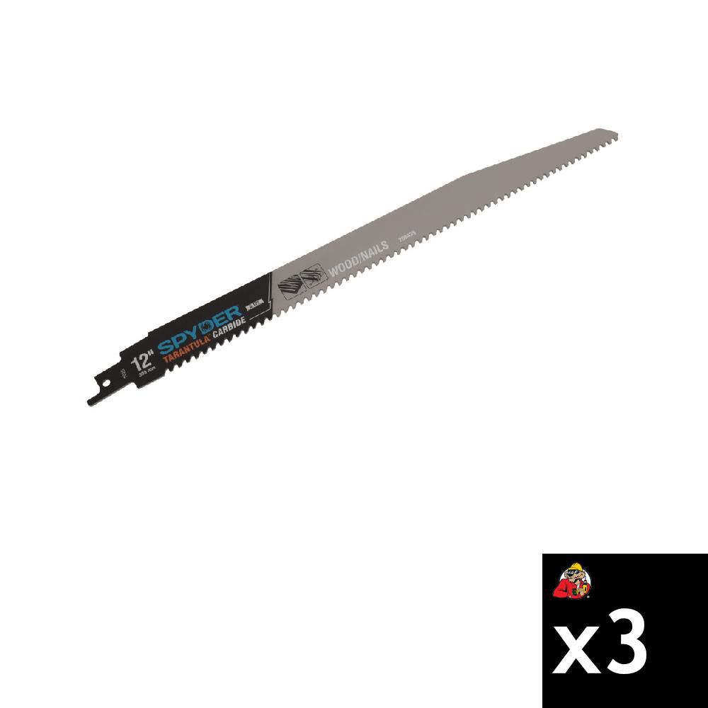 Spyder 12 Inch 6 TPI Carbide Toothed Reciprocating Saw Blade, 3 Pieces - 200439-3