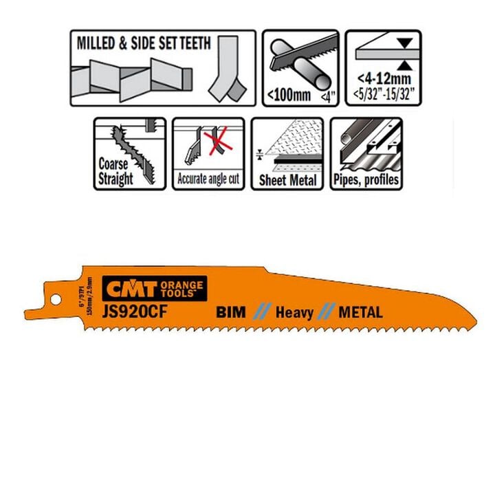CMT Tri-metal Reciprocating Saw Blades for Metal 5 In. 9 TPI - 5 pack