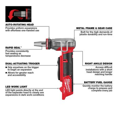 Milwaukee M12 FUEL ProPEX Expander with 1/2inch-1inch RAPID SEAL ProPEX Expander Heads (Bare Tool), large image number 7