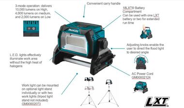 Makita 18V X2 LXT Lithium-Ion Cordless/Corded Work Light (Bare Tool), large image number 1