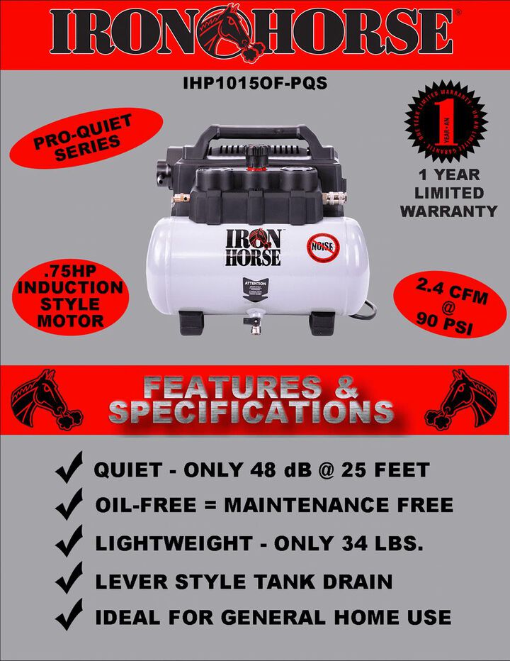 Iron Horse .75hp 1.5 Gallon Hot Dog Air Compressor, large image number 4