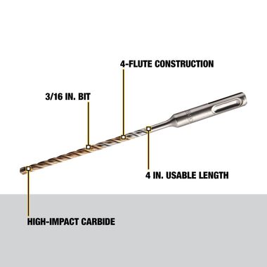 DEWALT 3/16 in x 4 in x 6 1/2 in High Impact Carbide SDS Plus Hammer Drill Bit, large image number 1