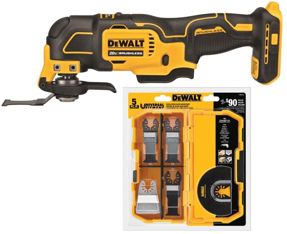 DEWALT ATOMIC 20V MAX Brushless Cordless Oscillating Multi-Tool (Bare Tool) & 5-Piece Oscillating Set - DEW000011431