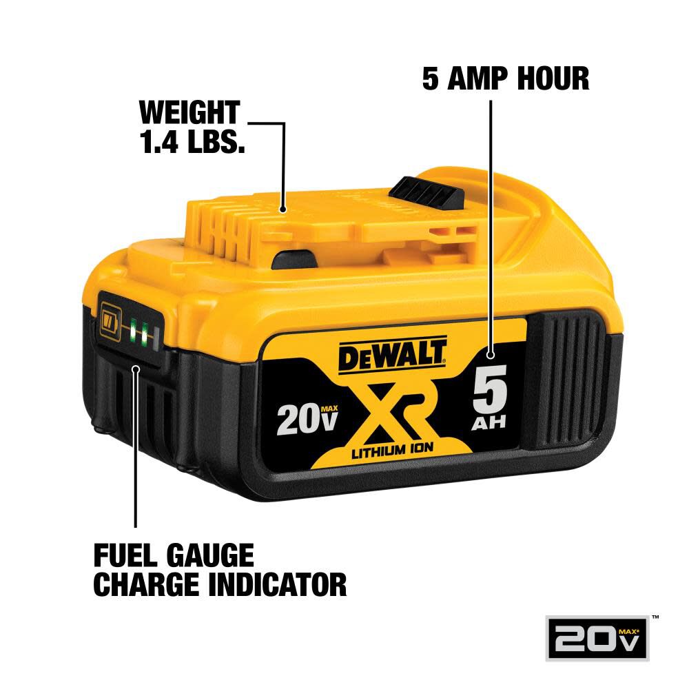 DEWALT 20V MAX XR Starter Kit 5.0Ah Battery 2 Pack with Charger and Bag DCB205 2CK Acme Tools