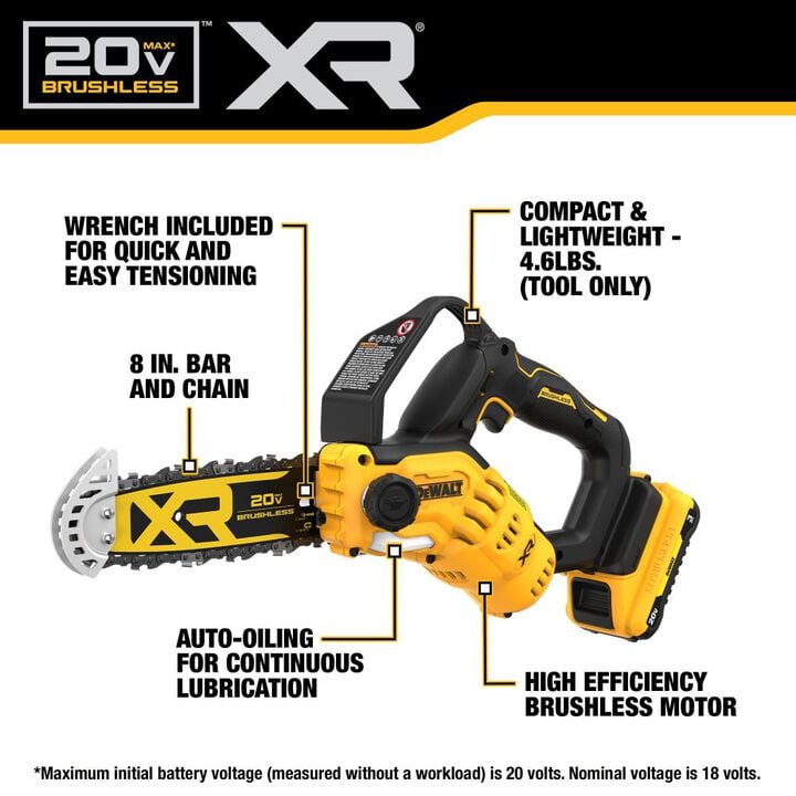 DEWALT 20V Max 8 Inch Brushless Pruning Chainsaw Kit Replacement Bar with Tip Guard & Pole Saw Chain Bundle, large image number 4