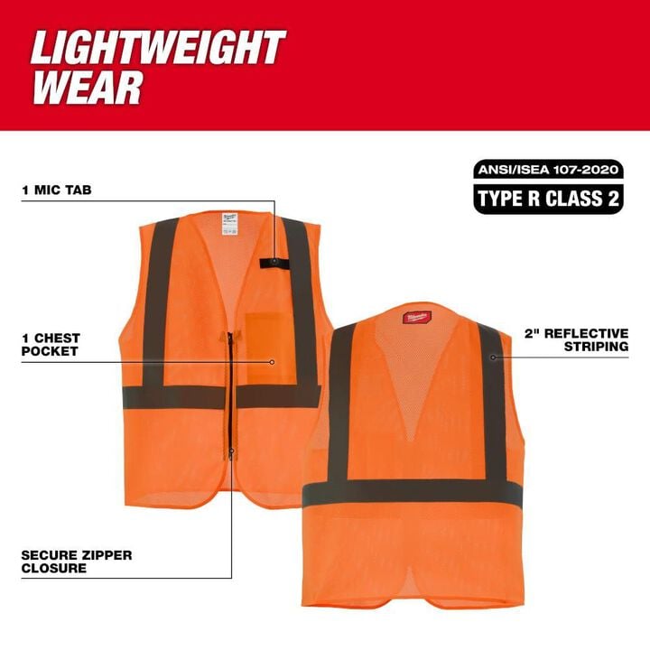 Milwaukee Class 2 High Visibility Yellow Mesh One Pocket Safety Vest - S/M, large image number 2