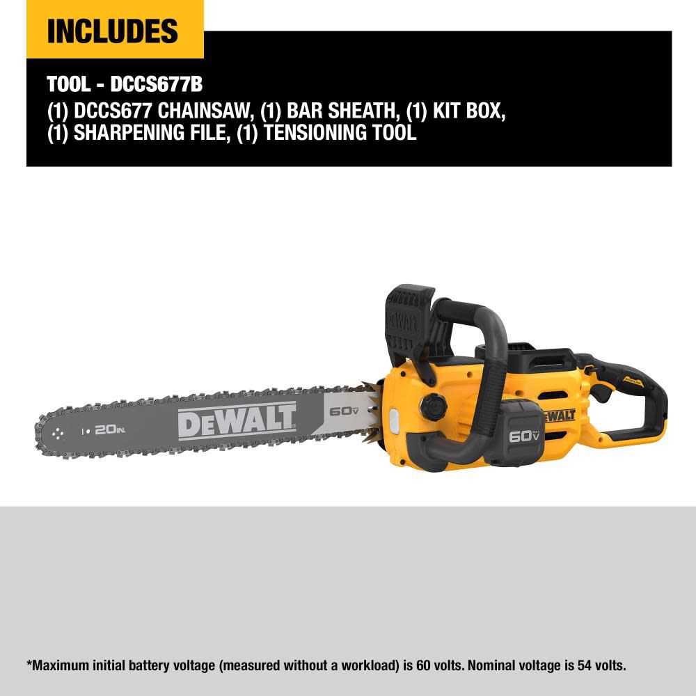 DEWALT FLEXVOLT 60V MAX 20inch Chainsaw Bare Tool DCCS677B