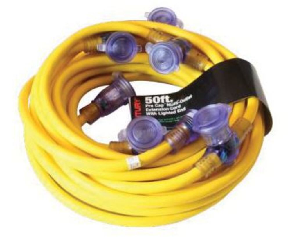 Century Wire 50 ft 12/3 SJTW Yellow Power Distribution Cord, large image number 1