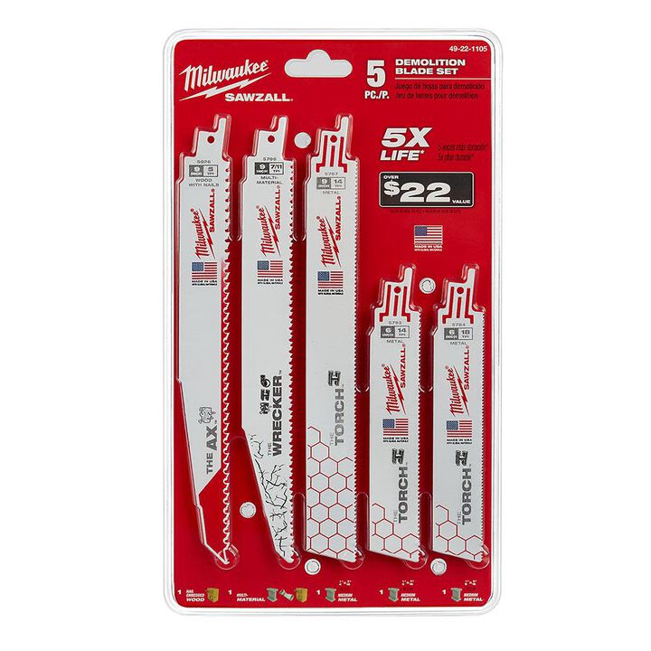 Milwaukee 5-Piece Demolition SAWZALL Blade Set, large image number 0