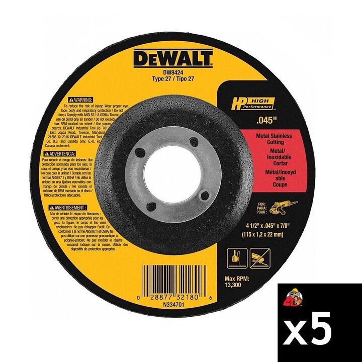 DEWALT 4-1/2 Inch x 0.045 Inch Type 27 Cut-Off Wheel Bundle, 5 Pieces, large image number 0