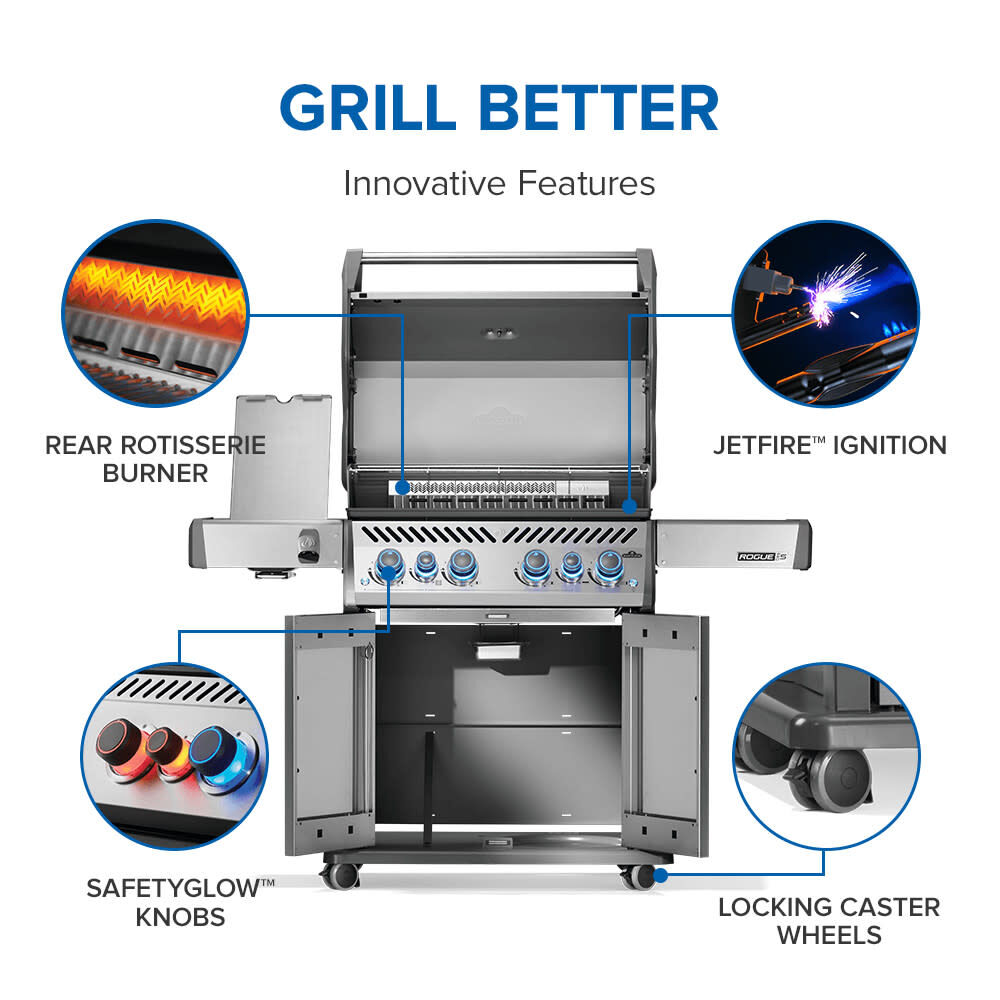 Napoleon Rogue PRO-S 525 Propane Gas Grill with Infared Burners 76500 BTU Stainless Steel, large image number 6
