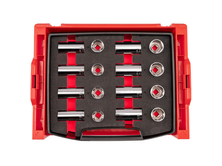 Tekton 1/2 Inch Shallow and Deep 6 Point Sockets, Drawer, 25-32 mm, 16 Pieces, large image number 0