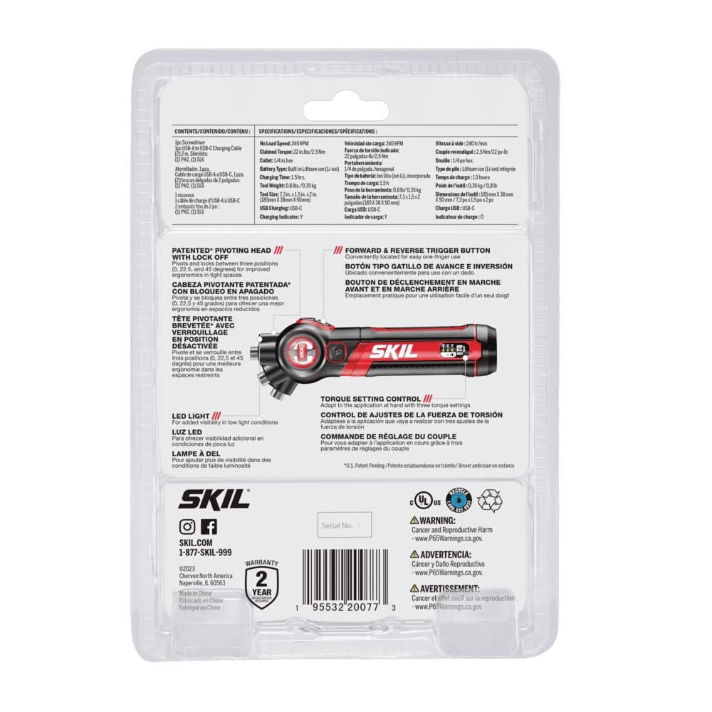SKIL Twist 2.0 Rechargeable 4V Screwdriver with 2pc Bit Kit, large image number 6