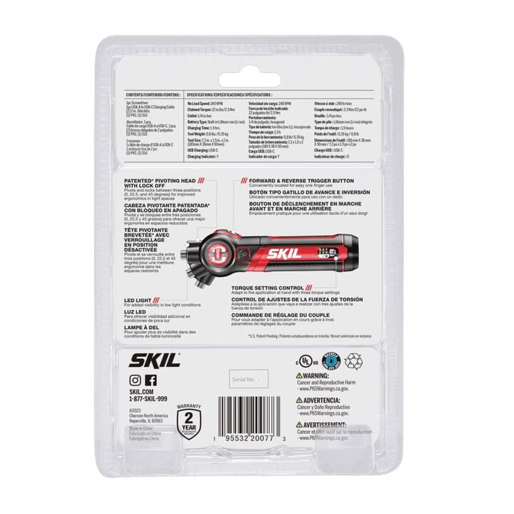 SKIL Twist 2.0 Rechargeable 4V Screwdriver with 2pc Bit Kit, large image number 5