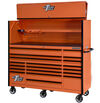 Extreme Tools RX Series 72 Inch W x 25 Inch D Professional Extreme Power Workstation Hutch & 19 Drawer Roller Cabinet 150 lbs Slides Combo Orange with Black Drawer Pulls, small image number 2