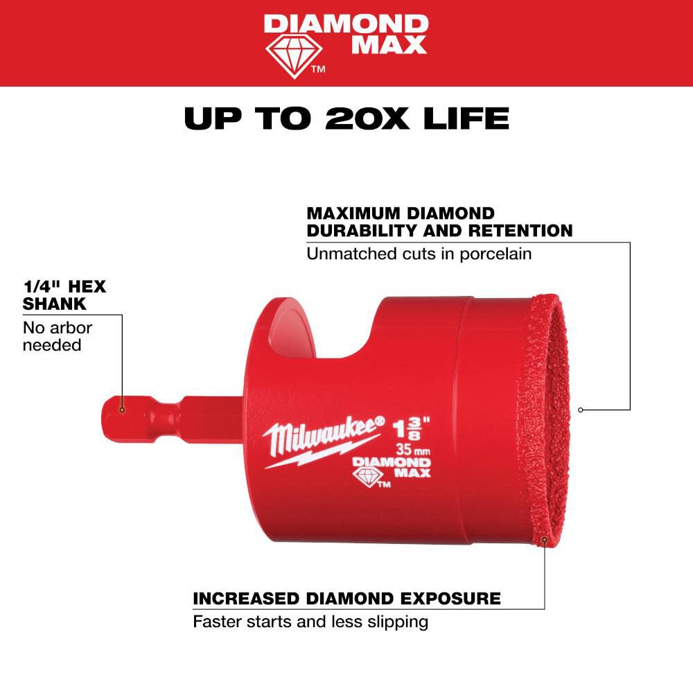 Milwaukee 1-3/8 Inch Diamond Max Hole Saw Bit, large image number 4