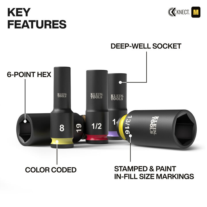 Klein Tools KNECT Deep-Well 3/8 Inch Drive Socket Set, SAE and Metric, 23 Pieces, large image number 2