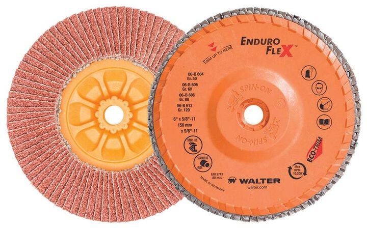 Walter 6 Inch Enduro Flex Flap Disc, 40 Grit, 5/8 Inch-11 Inch Arbor, 10 Pack