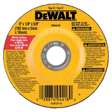 DEWALT 4-in x 1/8-in x 5/8-in Gen Purpose Metal Cutting, large image number 0