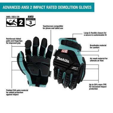 Makita Demolition Gloves Advanced ANSI 2 Impact Rated XL, large image number 8
