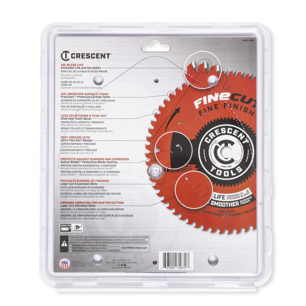 Crescent Circular Saw Blade 8 1/2in x 60 Tooth Fine Cut Fine Finishing, large image number 4