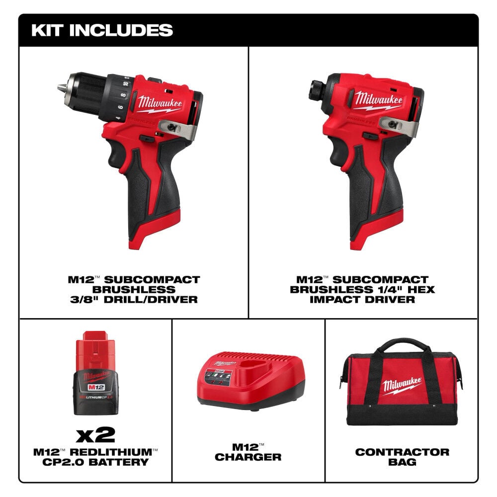 Milwaukee M12 Subcompact Brushless 2-Tool Combo Kit and Rotary Tool Bundle, large image number 4