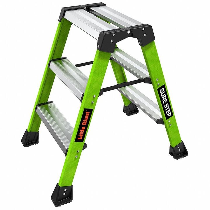 Little Giant Safety Sure Step 375 Lb Double Sided Fiberglass 3 Step Stool Black & Green