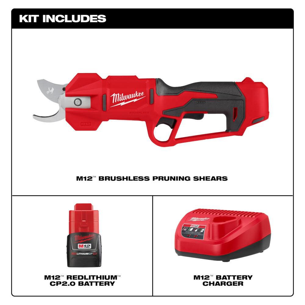 Milwaukee M12 Pruning Shears Brushless Kit 2534 21 Acme Tools