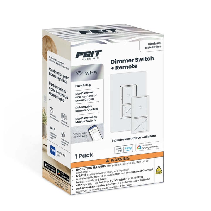 Feit Electric 200/600W Bulb White Hardwired Paddle Smart-Enabled Dimmer Switch, large image number 3