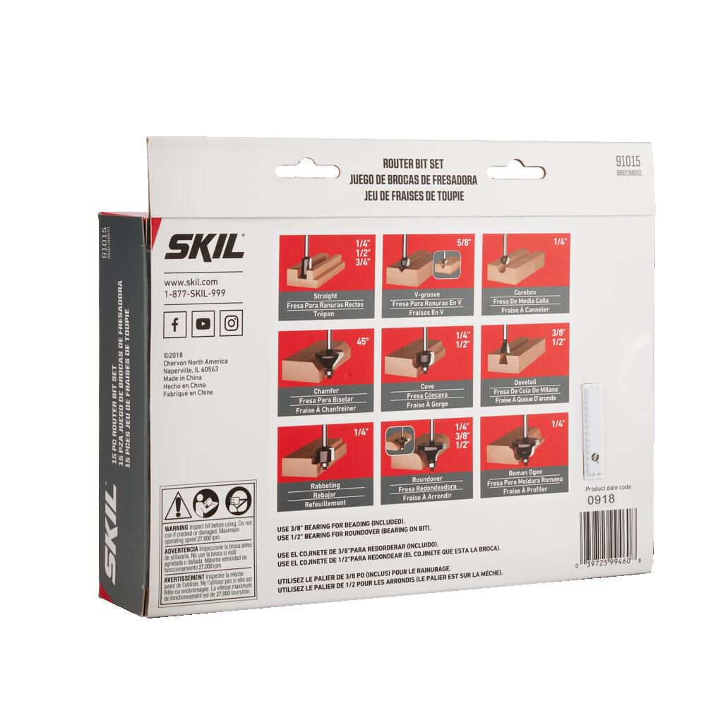 SKIL Router Bit Set with Instruction 15pc 91015 from SKIL - Acme Tools