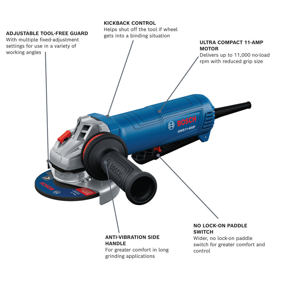 Bosch 4-1/2 Inch Angle Grinder with No Lock-On Paddle Switch Reconditioned, large image number 9
