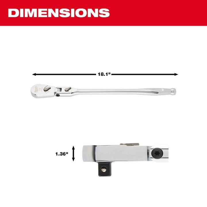 Milwaukee 1/2inch Drive 18inch Flex Head Ratchet, large image number 4