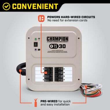Champion Power Equipment 30 Amp Manual Transfer Switch with 25 ft Power Cord and Weather-Resistant Power Inlet Box, large image number 4