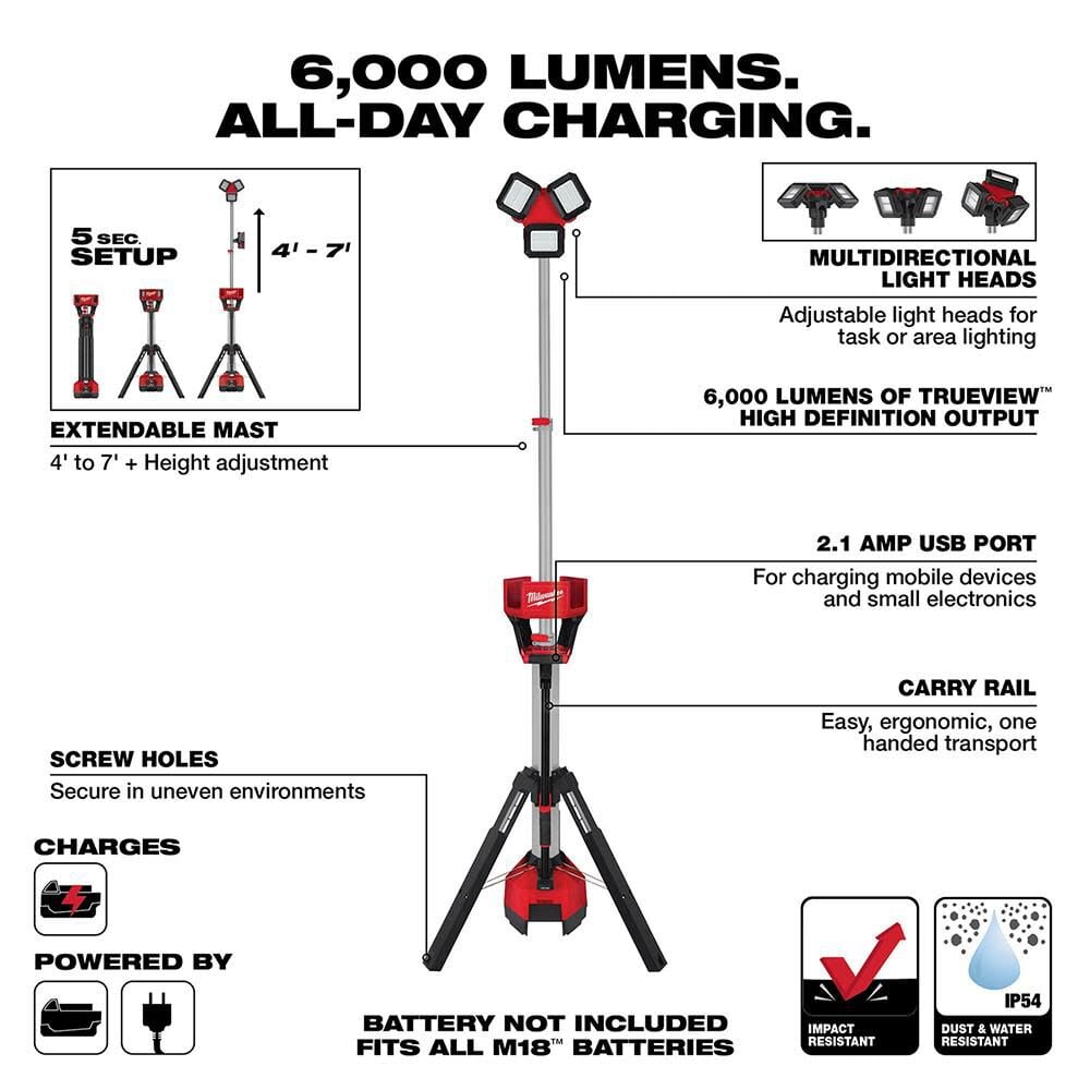 Milwaukee M18 Rocket Tower Light Charger Bare Tool 2136 20 Simolary simolary.com 6