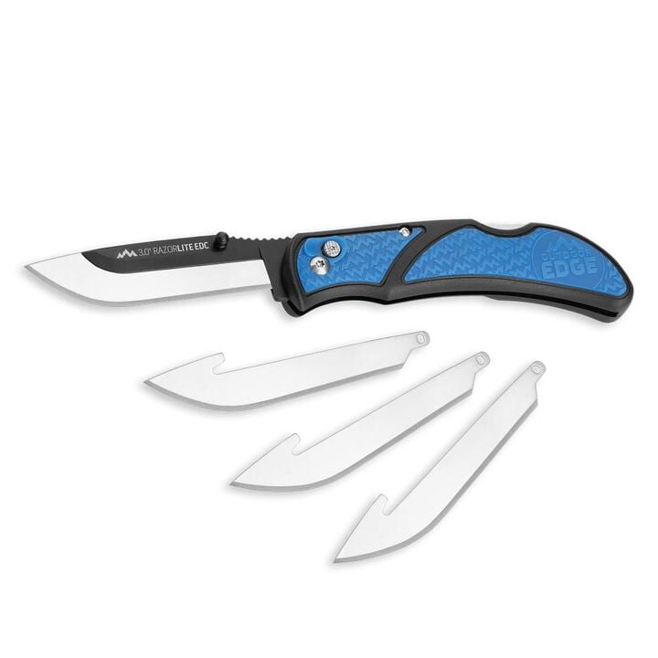 Outdoor Edge RazorLite EDC Folding Knife with 4 Blades Blue 3in