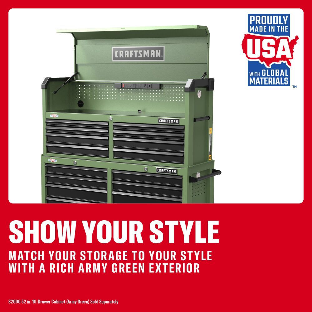 CRAFTSMAN S2000 52 Inch 8-Drawer Open Till Tool Chest Army Green, large image number 5