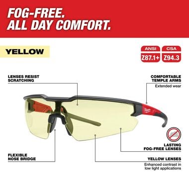 Milwaukee Safety Glasses - Yellow Fog-Free Lenses, large image number 1