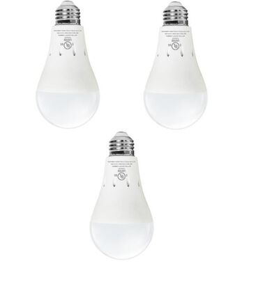 Bright Living 60W Equivalent A19 LED Light Bulb with Rechargeable Battery Backup, 3 Pack