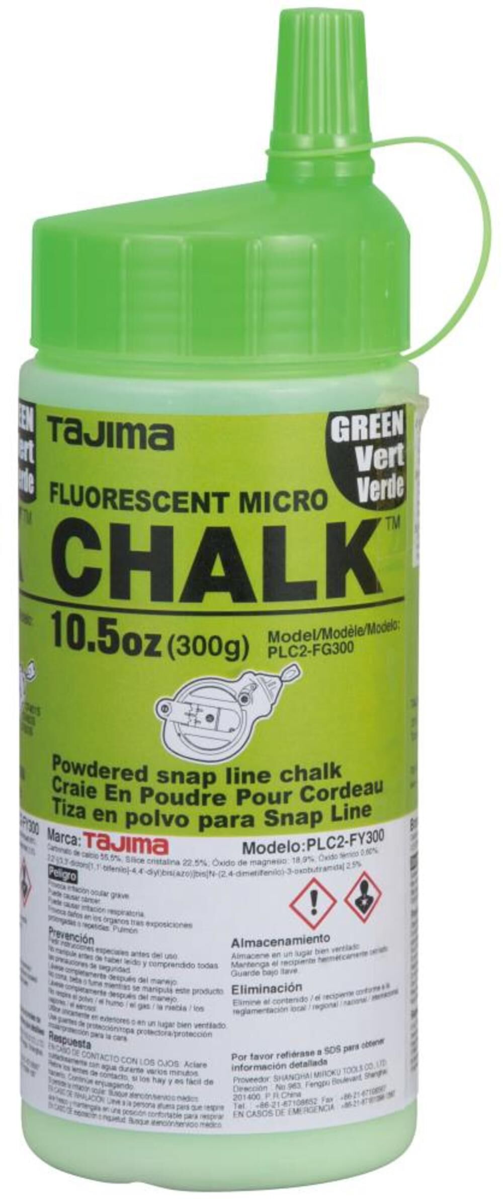 Tajima CHALK-RITE Micro Chalk Ultra-Fine Fluorescent Green Chalk 300 Gr./ 10.5 Oz. with Easy Fill Nozzle, large image number 1