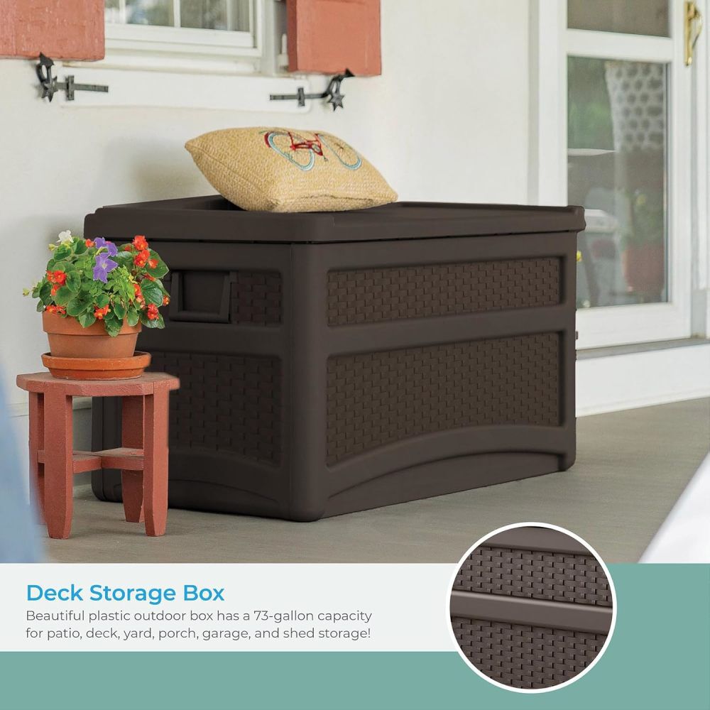 Suncast 73 Gallon Medium Resin Deck Box With Seat, Java, large image number 3