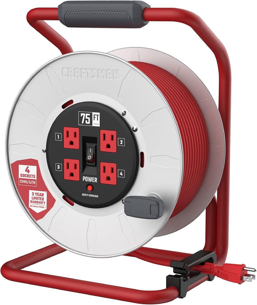 CRAFTSMAN 75 Foot Retractable Extension Cord Reel with 4 Outlets, large image number 1