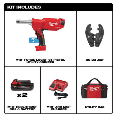 Milwaukee M18 FORCE LOGIC 6T Pistol Utility Crimper with BG-D3 Jaw, large image number 1