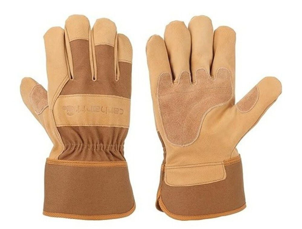 Carhartt Duck and Synthetic Leather Safety Cuff Work Gloves Mens Brown Size Large – GW0518MBROWN-L
