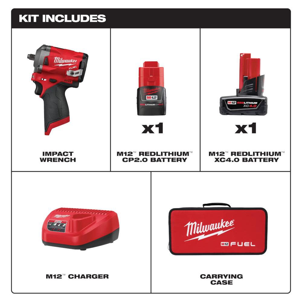 Milwaukee M12 Fuel Stubby 3 8 In Impact Wrench Kit 2554 22 - Image 2